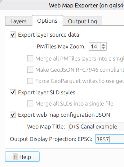 Web Map Exporter Plugin Options tab (clipped thumbnail)